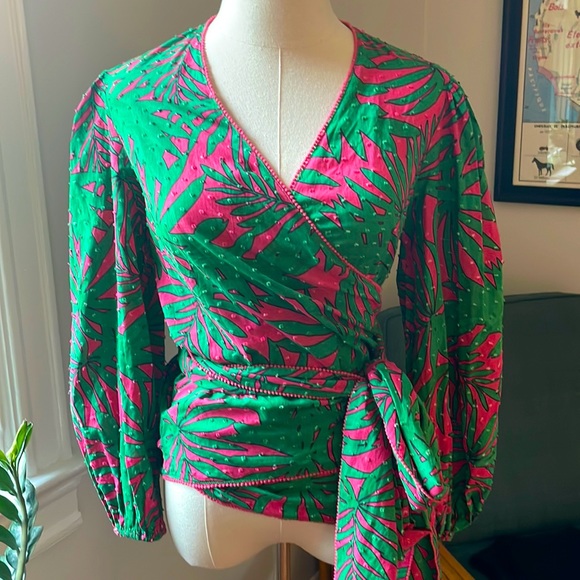 FARM Rio Tops - NWOT cotton tropical palm print wrap blouse
